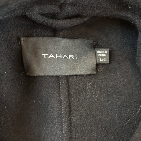 Tahari Faux Leather - Trim Belted Wrap Coat - Black - Women's Size L - Picture 4 of 7